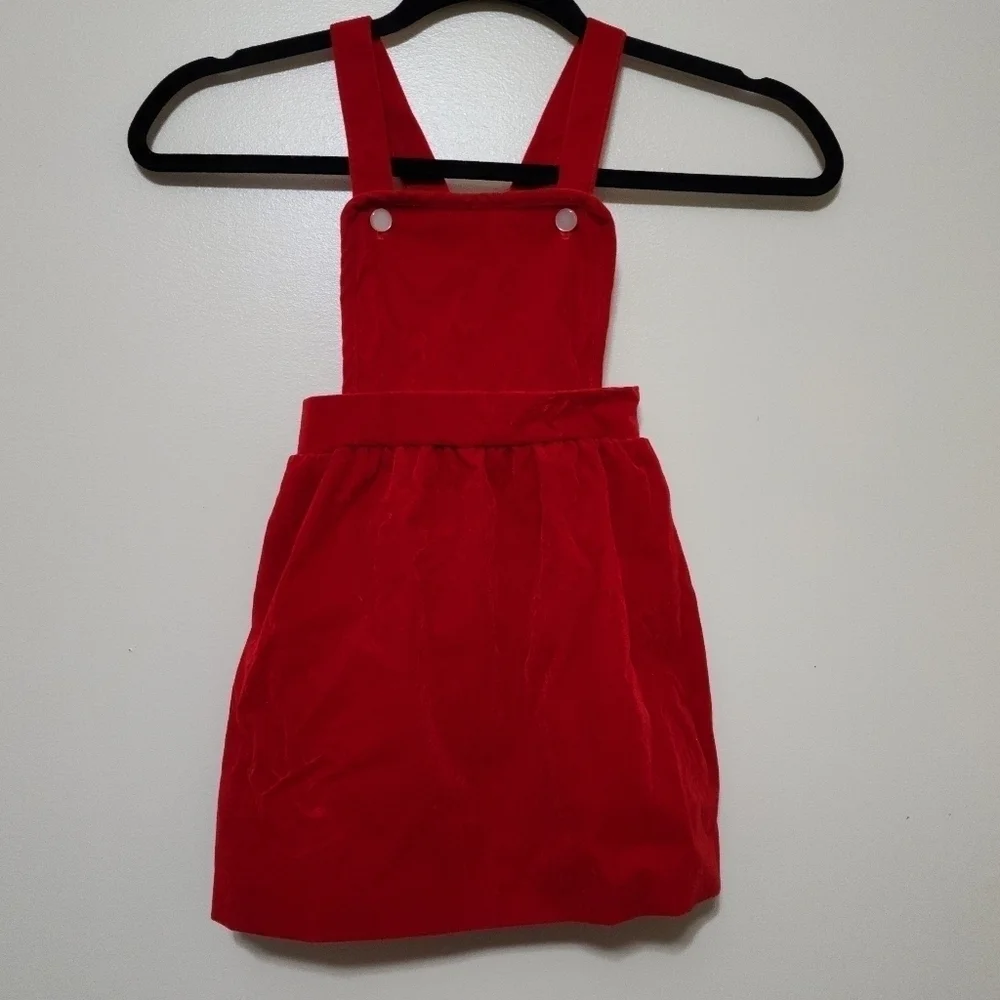 Vintage Toddler Velour Overall Dress Dark Red Farm Fall Christmas Size 5/7 Read